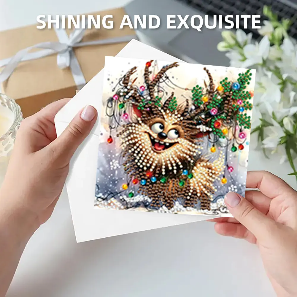6PCS DIY Diamond Painting Greeting Card Set Animal Pattern Rhinestone Diamond Art Mosaic Postcards Congratulations Cards & Gifts