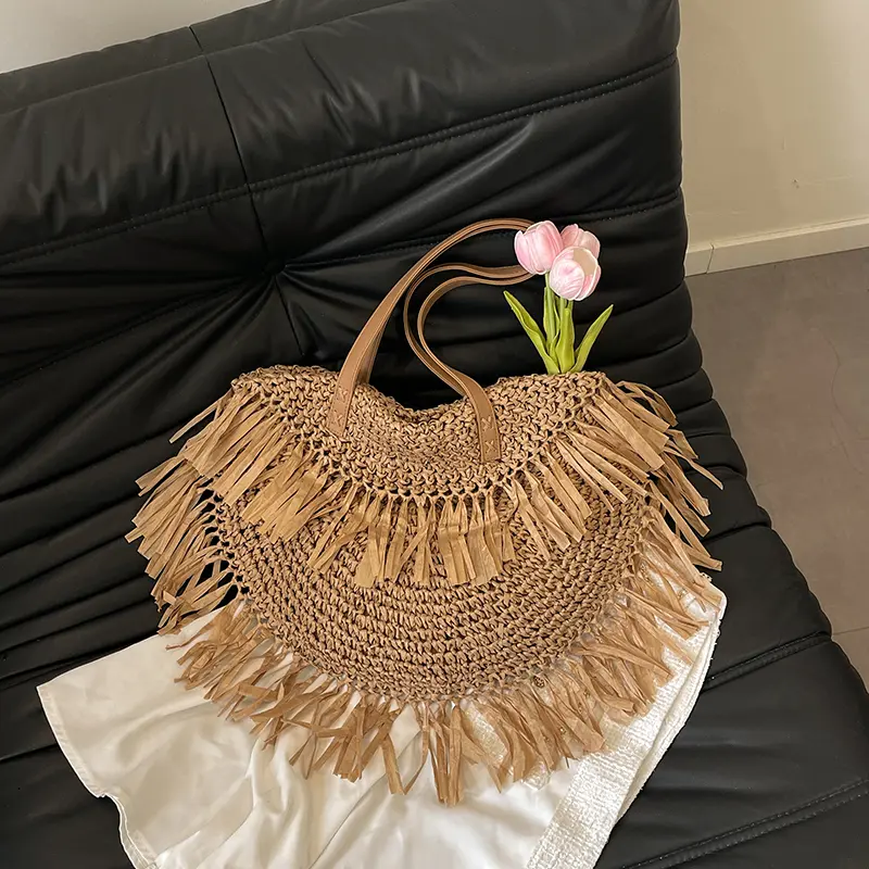 Women Stylish Knit Shoulder Bag Wear Resist Hollowed-Out Braid Bag Semicircle Underarm Bag Female Travel Commute Shoulder Bag