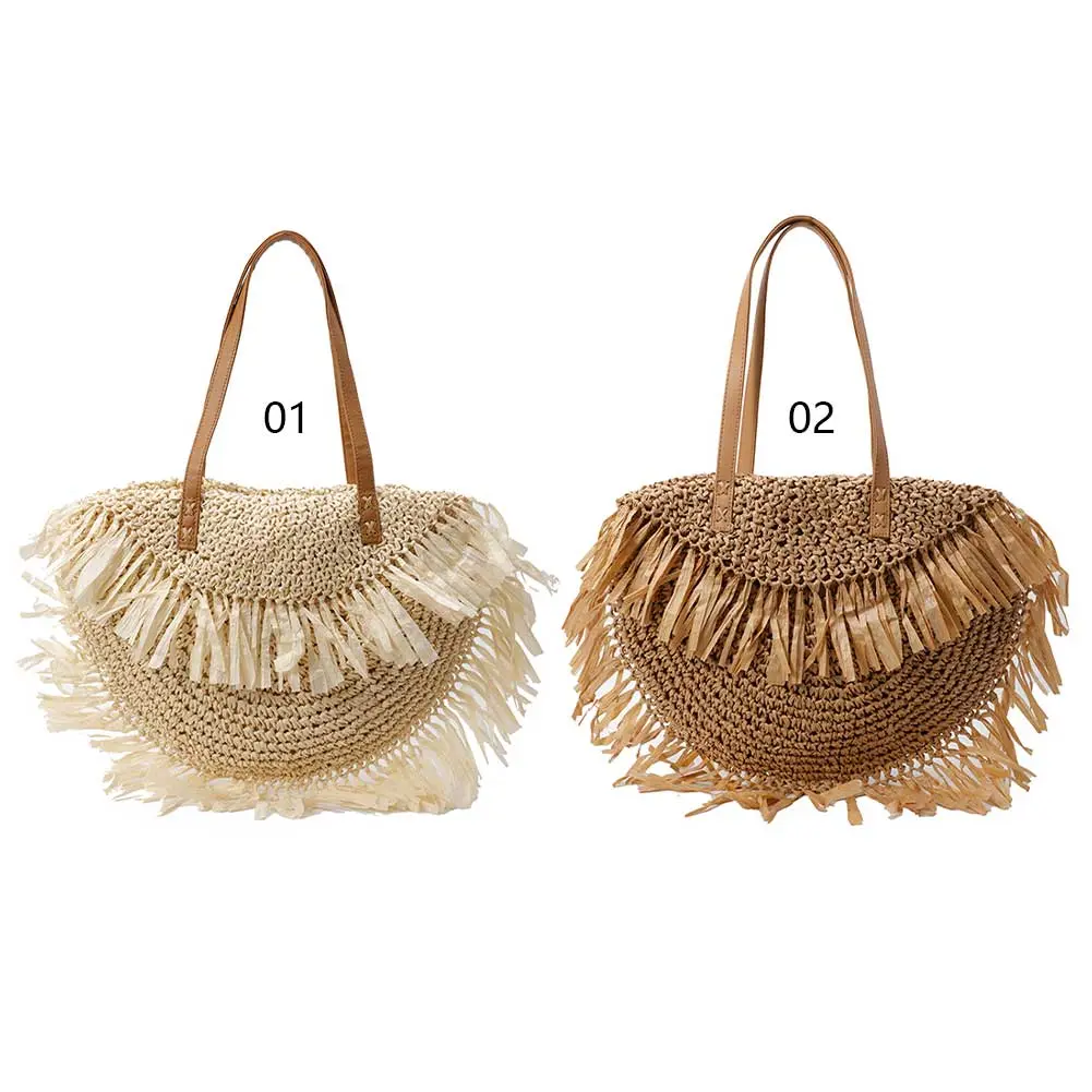 Women Stylish Knit Shoulder Bag Wear Resist Hollowed-Out Braid Bag Semicircle Underarm Bag Female Travel Commute Shoulder Bag
