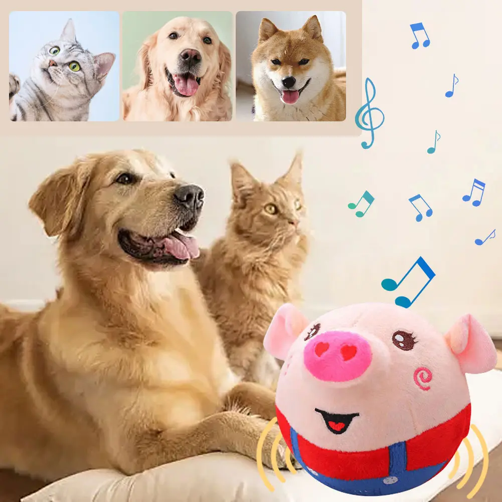 Plush Automatic Bouncing Toys Bite Resistant Funny Interactive Squeaky Toys Talking Self-Moving for Small Medium Dogs