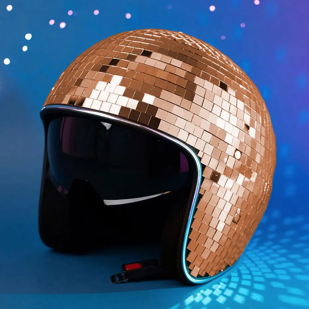 Classic Disco Ball Helmet Glitter Mirror Glass Punk Costume Hat Disco Helmet Reflective Disco Shiny Hat for Club Bar Party
