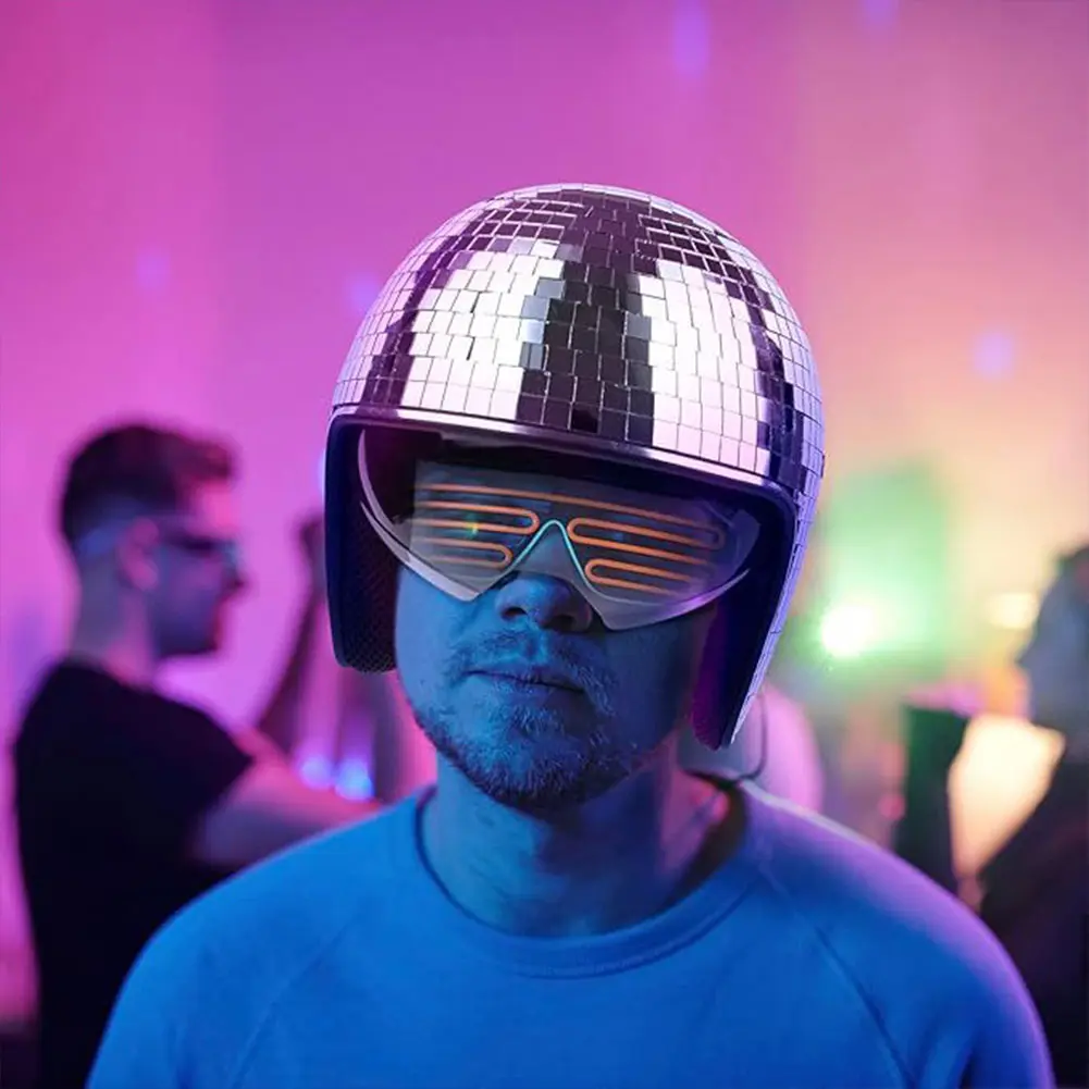 Classic Disco Ball Helmet Glitter Mirror Glass Punk Costume Hat Disco Helmet Reflective Disco Shiny Hat for Club Bar Party