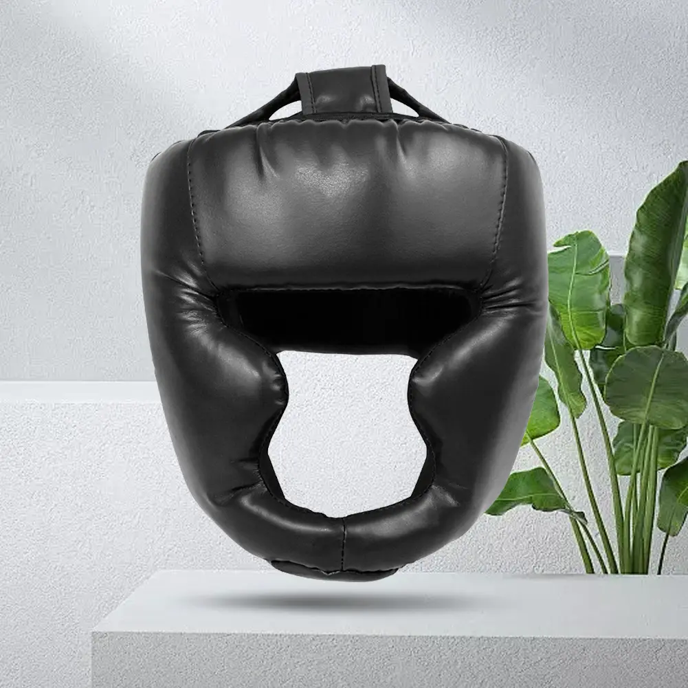 Full-Covered Thickened Boxing Headgear PU Leather Karate Muay Thai Training Head Protector Boxing Protective Gear for Adult Kids