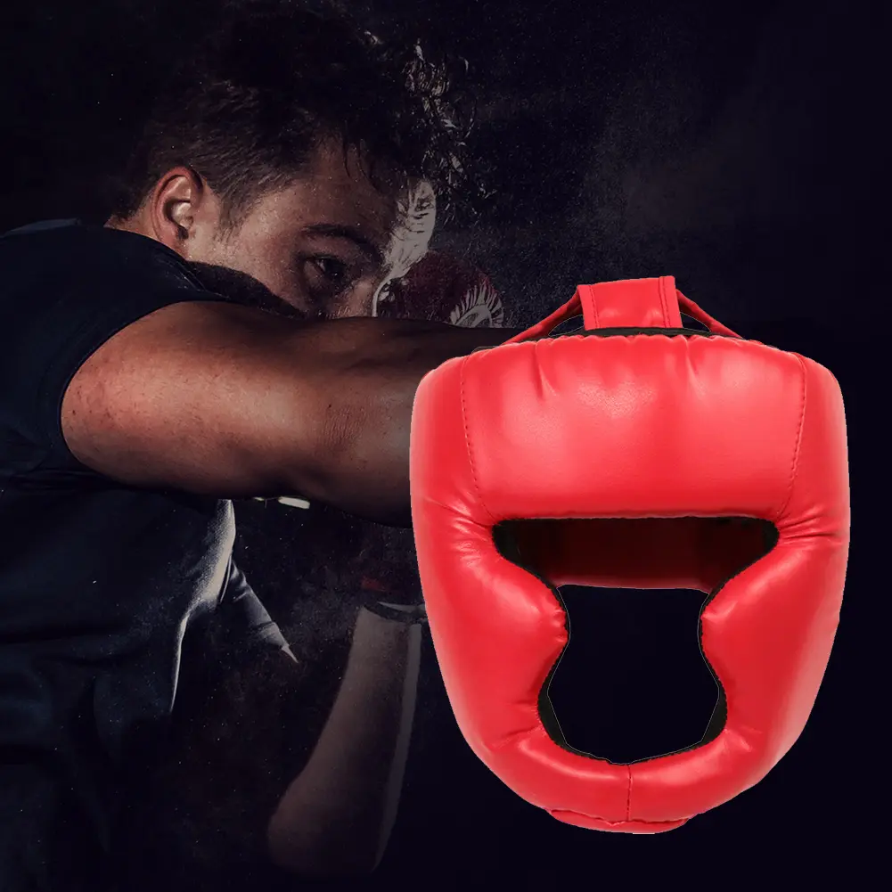 Full-Covered Thickened Boxing Headgear PU Leather Karate Muay Thai Training Head Protector Boxing Protective Gear for Adult Kids