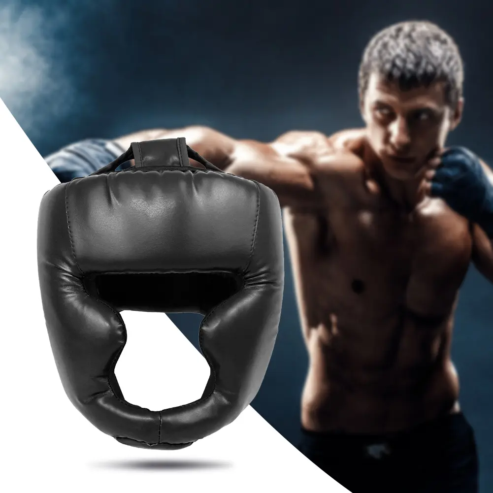 Full-Covered Thickened Boxing Headgear PU Leather Karate Muay Thai Training Head Protector Boxing Protective Gear for Adult Kids