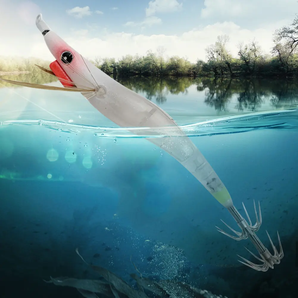 Luminous Lure Hard Shrimp Bait Simulation with Squid Jig Hook UV Wood Egi Shrimp Fishing Lure Octopus Cuttlefish Fishing Bait