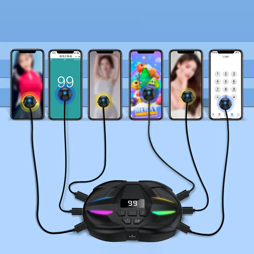 Mobile Phone Screen Auto Clicker Adjustable Silent Clicker with Digital Display & RGB Light for Gamings Shopping Live Broadcasts