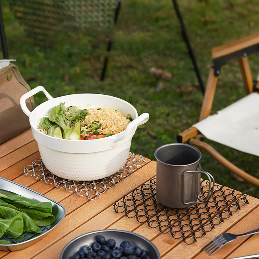 Outdoor Spring Insulated Mat 304 Stainless Steel Heat Insulation Pad Heat Resistant Mat for Hot Dishes Pots and Pans for Camping