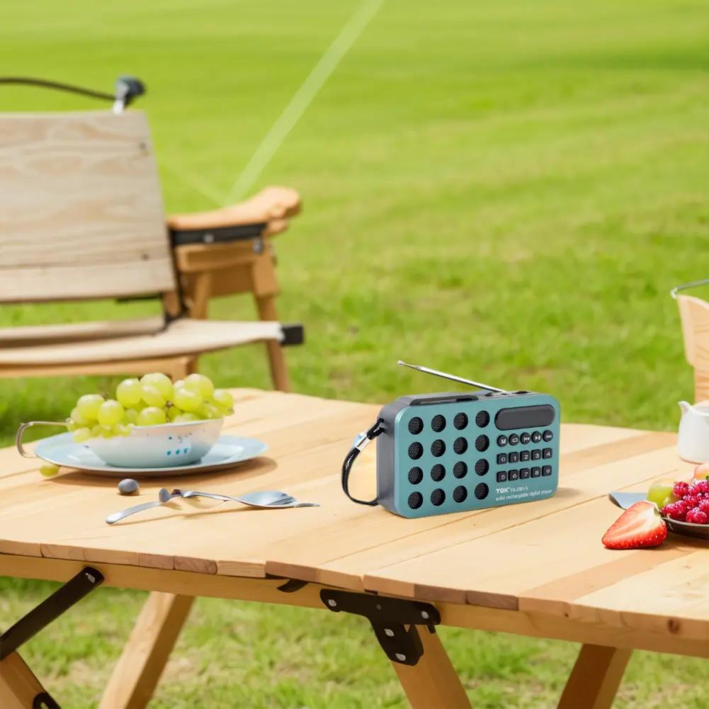 Portable FM Radio Solar Charging Pocket Radio with Wireless Speakers Bluetooth-Compatible Emergency Radio Support USB TF Card