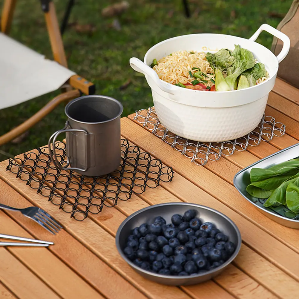 Outdoor Spring Insulated Mat 304 Stainless Steel Heat Insulation Pad Heat Resistant Mat for Hot Dishes Pots and Pans for Camping