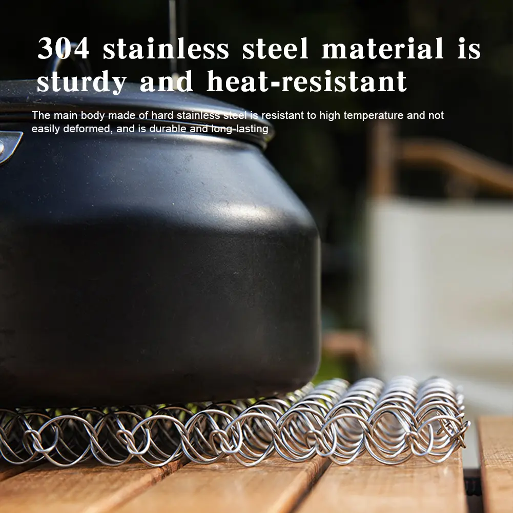 Outdoor Spring Insulated Mat 304 Stainless Steel Heat Insulation Pad Heat Resistant Mat for Hot Dishes Pots and Pans for Camping