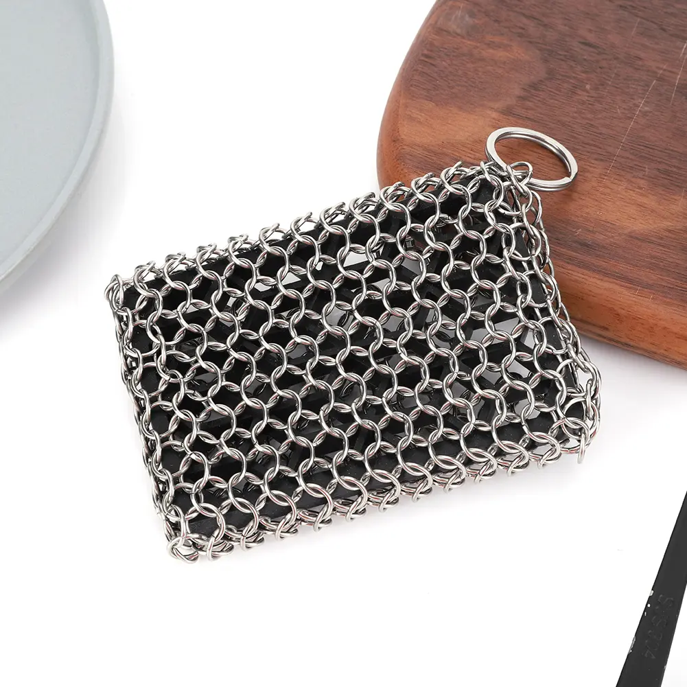Cast Iron Cleaner with Hanging Ring Cast Iron Skillet Cleaner Stainless Steel Cast Iron Scrubber for Griddle Skillet Dutch Oven