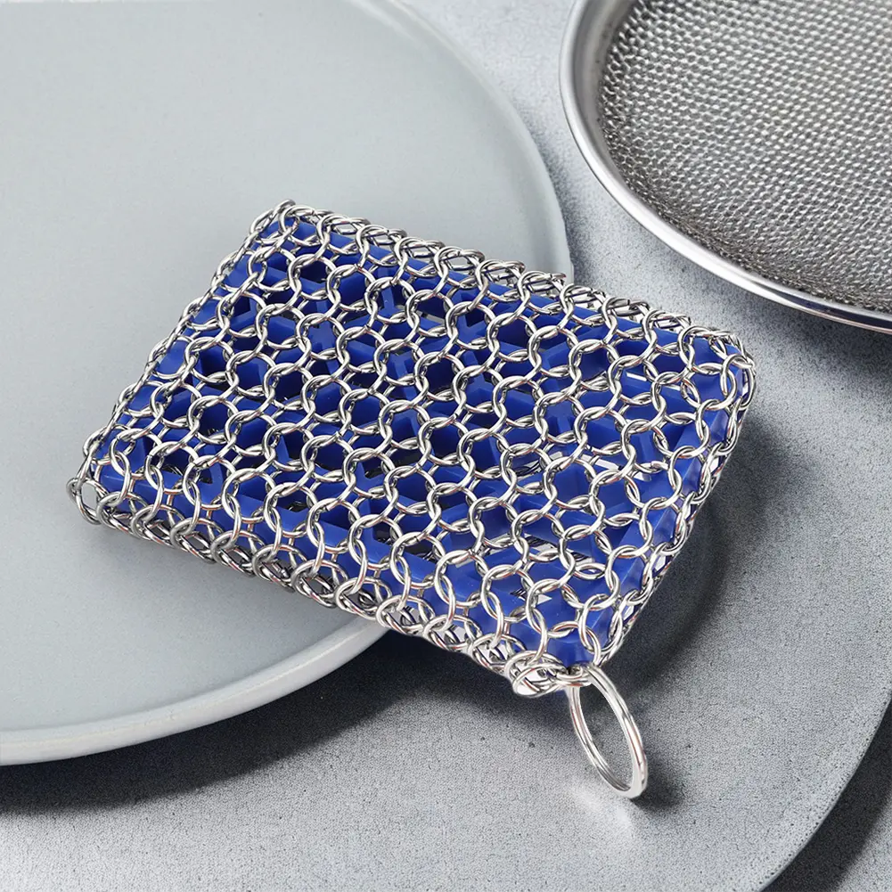 Cast Iron Cleaner with Hanging Ring Cast Iron Skillet Cleaner Stainless Steel Cast Iron Scrubber for Griddle Skillet Dutch Oven