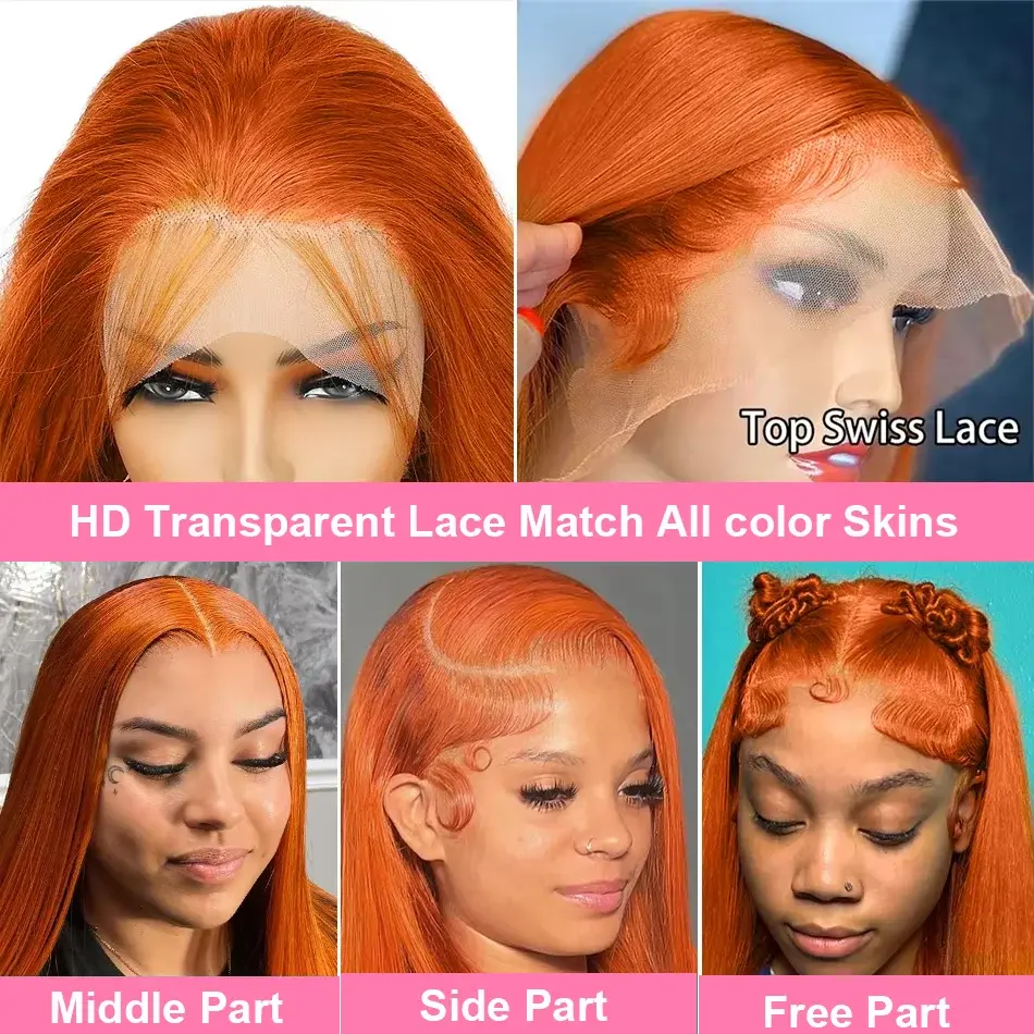 Silkwave 13x6 HD Lace Frontal Bone Straight Ginger Orange Human Hair Wig 13x4 Lace Front #350 Colored Wigs Preplucked For Women