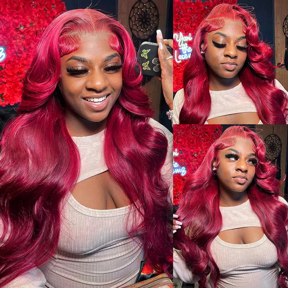 13x6 HD Transparent Burgundy Body Wave Lace Frontal Wig Brazilian 13x4 Colored Front 100% Remy Human Hair Wigs For Women Choice