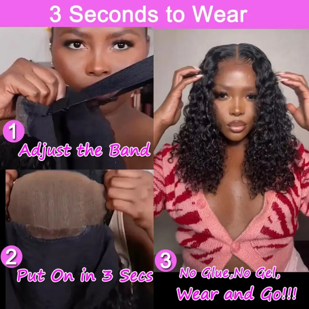 Glueless Wigs Human Hair Ready To Wear Curly Lace Frontal Wig Plucked Pre Cut  4x4 5x5 Deep Wave Lace Closure Wigs For Women
