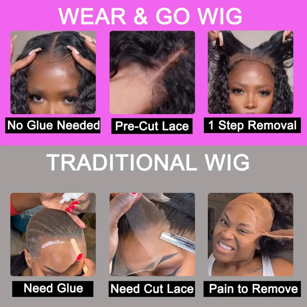 Glueless Wigs Human Hair Ready To Wear Curly Lace Frontal Wig Plucked Pre Cut  4x4 5x5 Deep Wave Lace Closure Wigs For Women