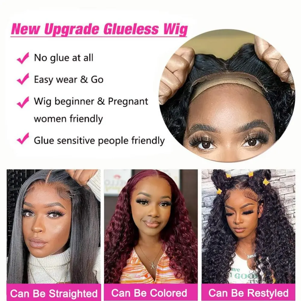 Glueless Wigs Human Hair Ready To Wear Curly Lace Frontal Wig Plucked Pre Cut  4x4 5x5 Deep Wave Lace Closure Wigs For Women
