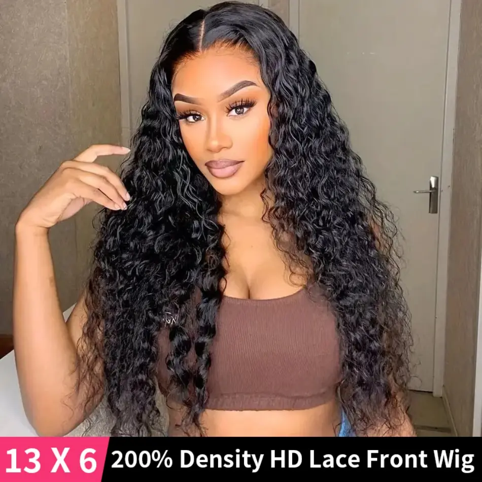 13X6 Hd Lace Frontal Wig 30 40 Inch 13x4 Curly Lace Front Human Hair Wig Hd Lace Wig Water Deep Wave Frontal Wigs 200 Density