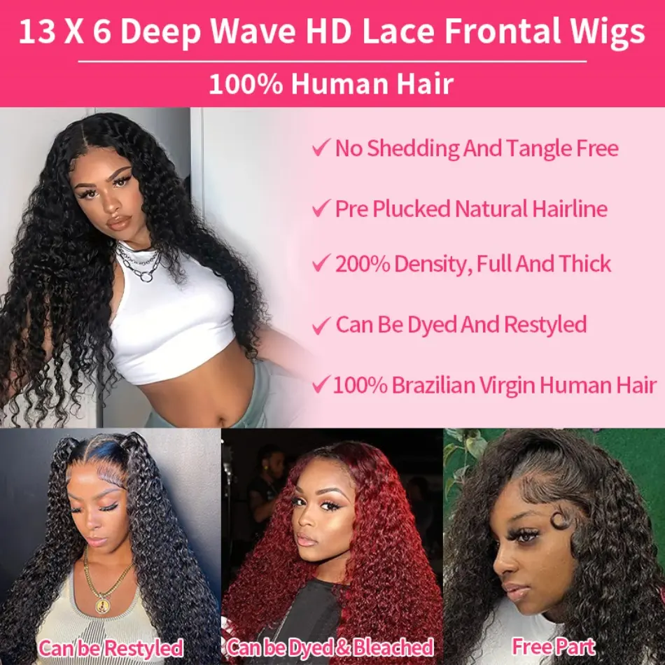 13X6 Hd Lace Frontal Wig 30 40 Inch 13x4 Curly Lace Front Human Hair Wig Hd Lace Wig Water Deep Wave Frontal Wigs 200 Density