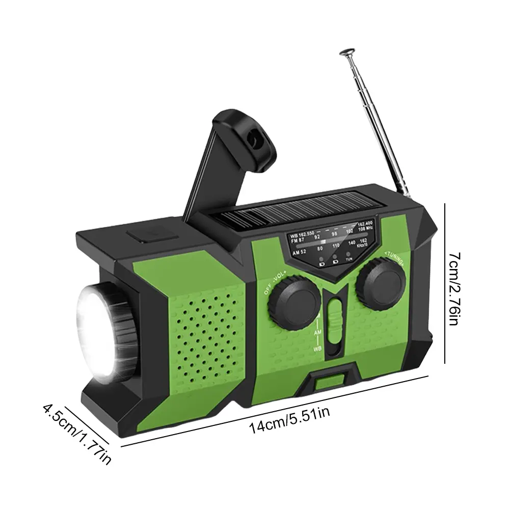 Hand Crank Emergency Radio AM/FM/WB Weather Radio with Power Bank SOS Flashlight Solar Radio for Outdoor Camping and Emergency