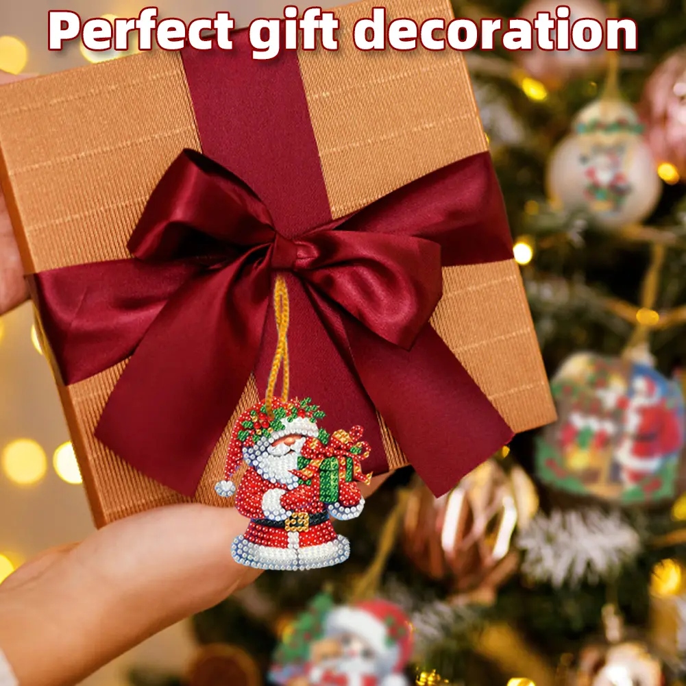 15pcs Xmas Theme 2D Flat DIY Hanging Diamond Art Kits Rhinestone Diamond Art Window Pendants Window Hanging Art for Home Decor