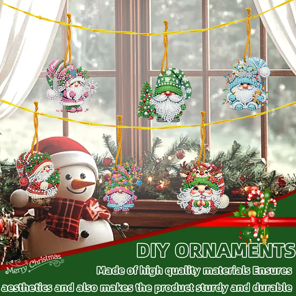 15pcs Xmas Theme 2D Flat DIY Hanging Diamond Art Kits Rhinestone Diamond Art Window Pendants Window Hanging Art for Home Decor