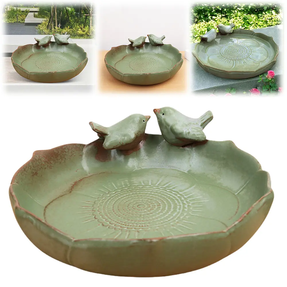 Ceramic Birdbath Bowl Bird Feeding Tray Multifunctional Bird Feeding Bowl Bird Food Container for Outdoor Garden Courtyard