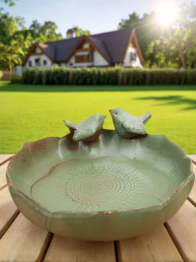 Ceramic Birdbath Bowl Bird Feeding Tray Multifunctional Bird Feeding Bowl Bird Food Container for Outdoor Garden Courtyard