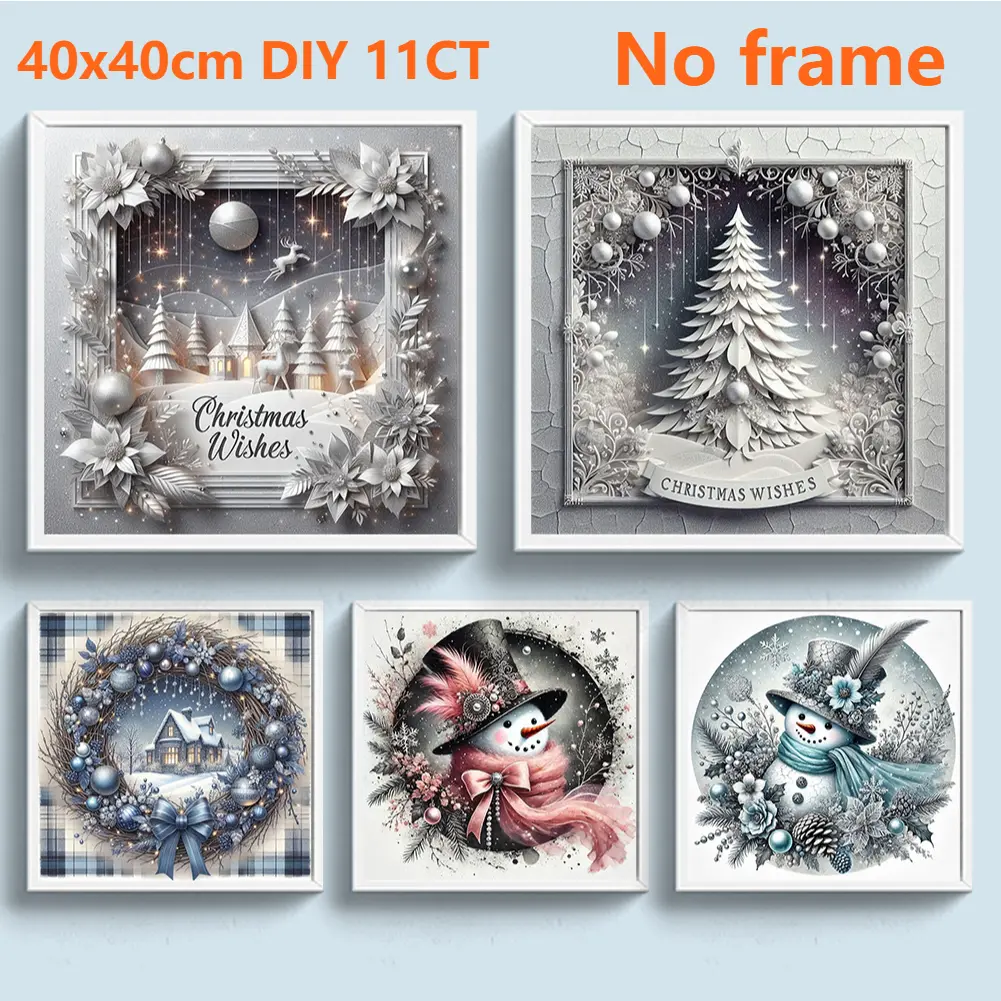 Xmas Printed Cross Stitch Kit 40x40cm DIY 11CT Embroidery Craft Set Home Decor Easy Pattern Aida Stamped Fabric Embroidery Set
