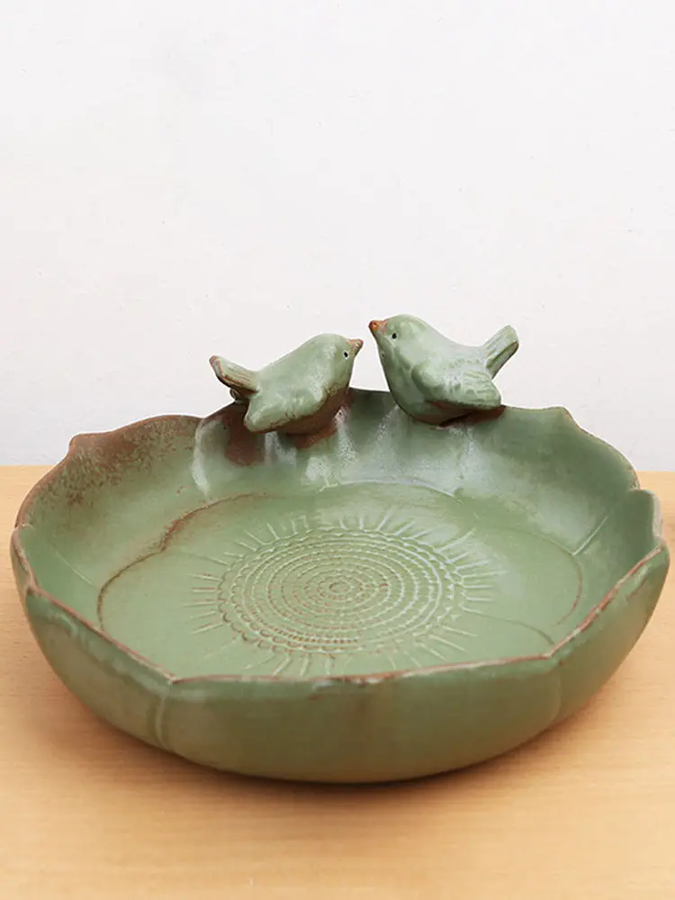 Ceramic Birdbath Bowl Bird Feeding Tray Multifunctional Bird Feeding Bowl Bird Food Container for Outdoor Garden Courtyard