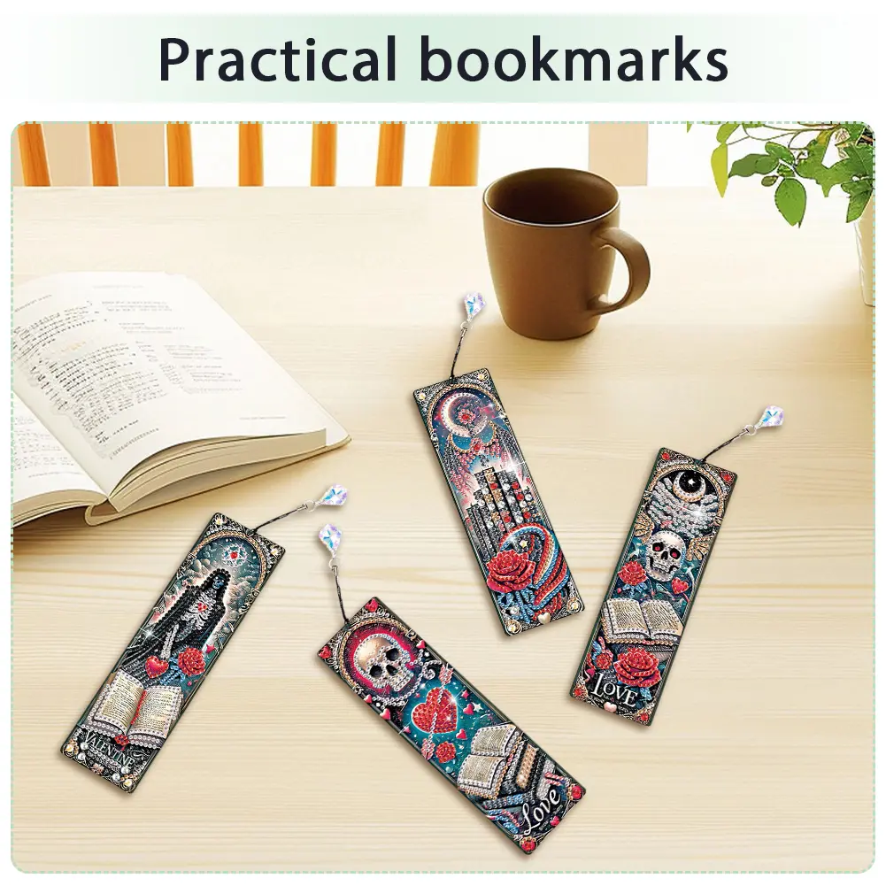 4Pcs Halloween DIY Diamond Painting Bookmark with Pendants Diamond Art Bookmark for Readers Home Office Book Decor & Gift Idea