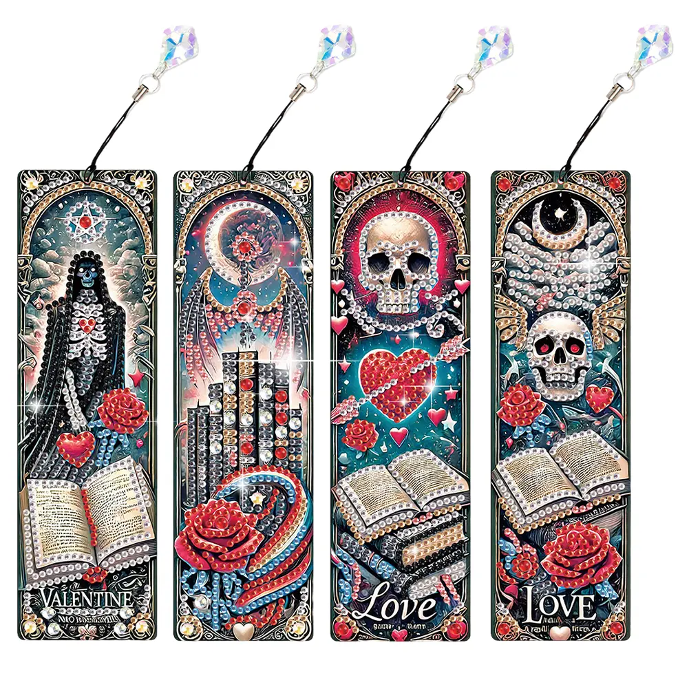 4Pcs Halloween DIY Diamond Painting Bookmark with Pendants Diamond Art Bookmark for Readers Home Office Book Decor & Gift Idea