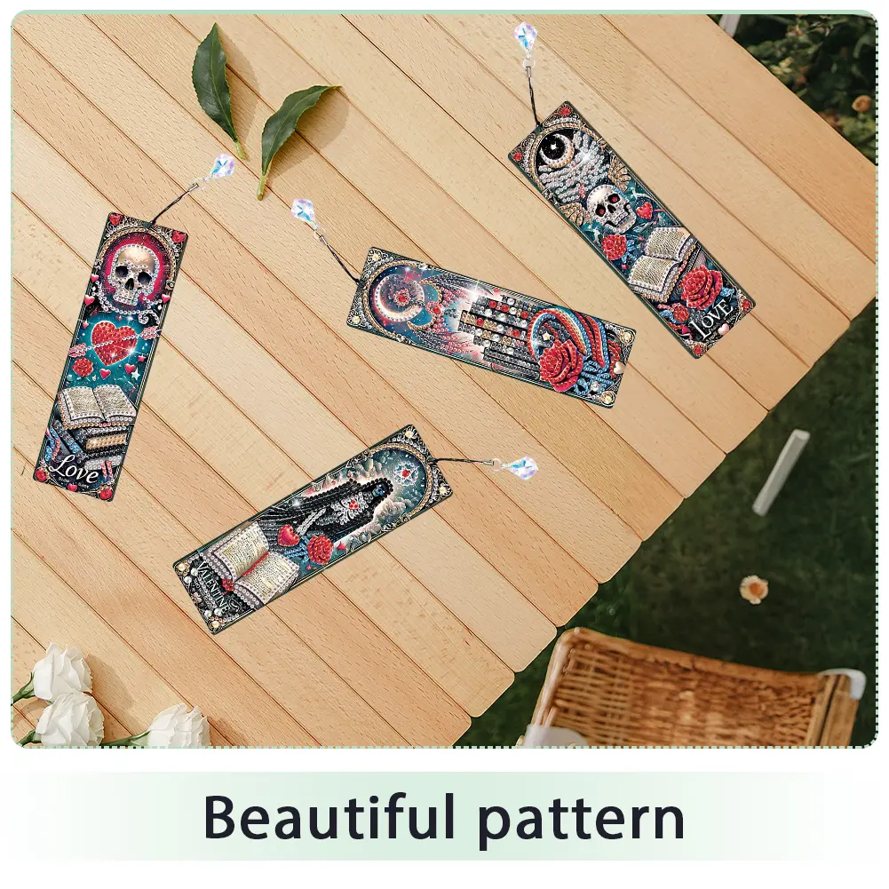 4Pcs Halloween DIY Diamond Painting Bookmark with Pendants Diamond Art Bookmark for Readers Home Office Book Decor & Gift Idea
