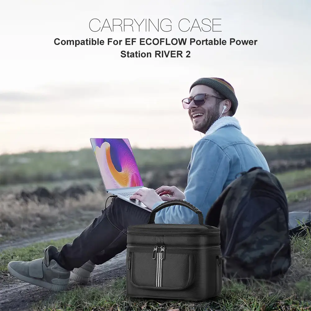 Carrying Case for Ef Ecoflow River 2 Travel Storage Bag Protective Case Dustproof Multiple Pockets with Shoulder Strap & Handle