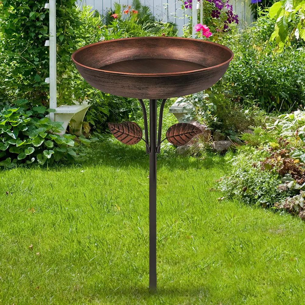 Removable 13 Inch Dia Bowl Metal Bird Bath with Metal Stake Bird Feeder Bowl Freestanding Birdfeeder for Garden Yard Lawn Decor