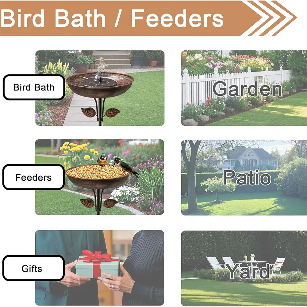 Removable 13 Inch Dia Bowl Metal Bird Bath with Metal Stake Bird Feeder Bowl Freestanding Birdfeeder for Garden Yard Lawn Decor