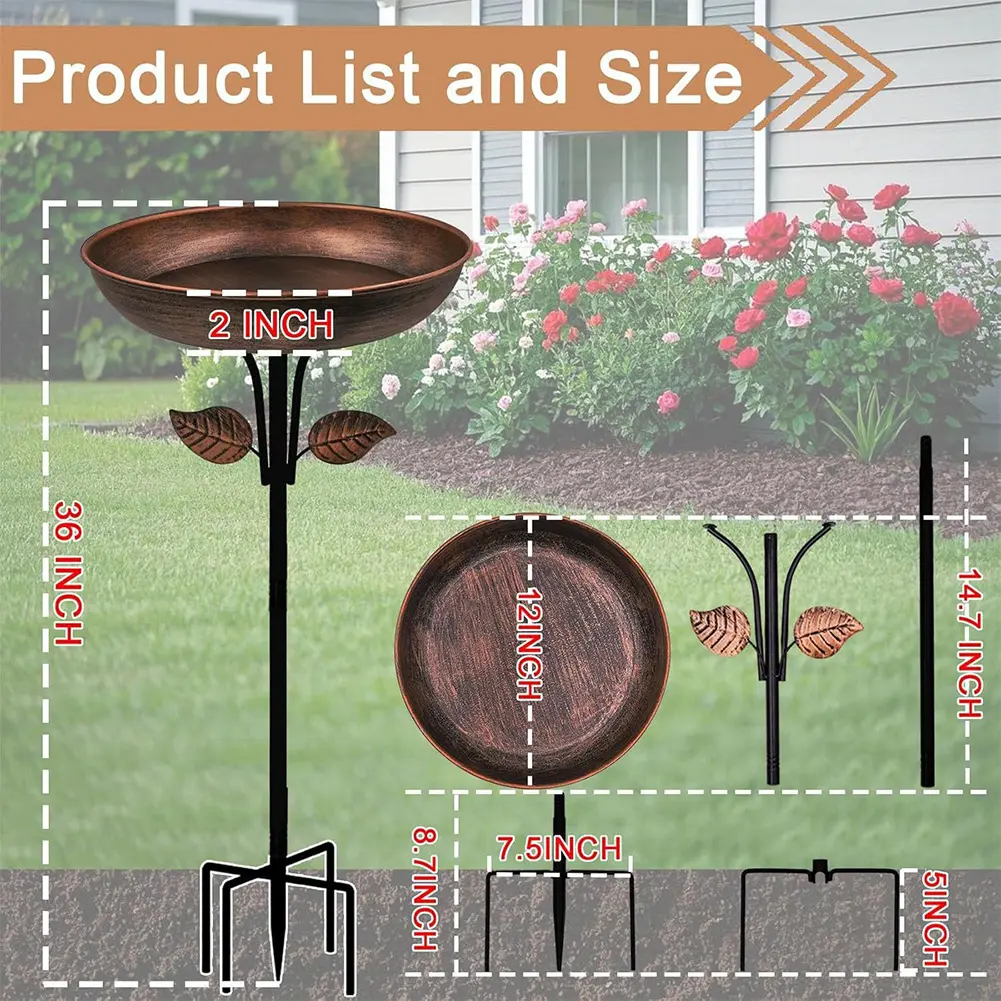 Removable 13 Inch Dia Bowl Metal Bird Bath with Metal Stake Bird Feeder Bowl Freestanding Birdfeeder for Garden Yard Lawn Decor