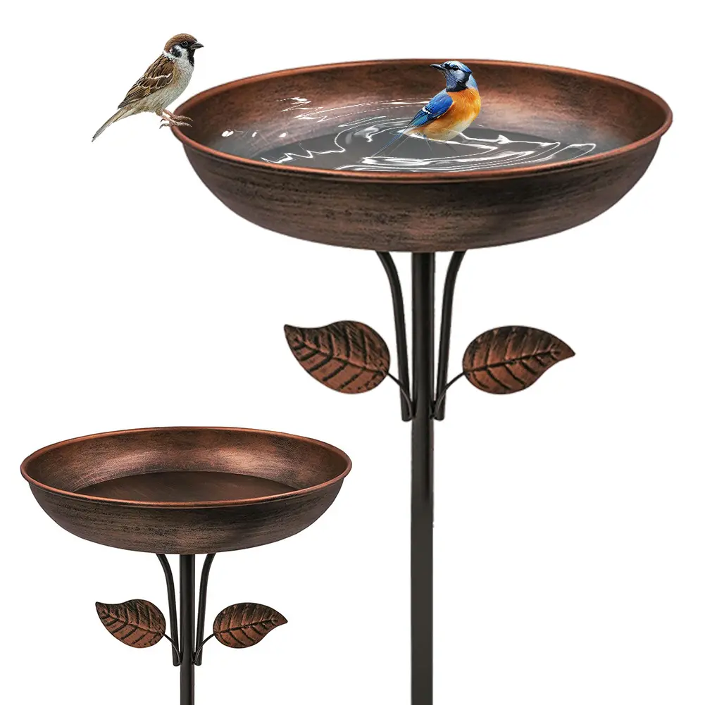 Removable 13 Inch Dia Bowl Metal Bird Bath with Metal Stake Bird Feeder Bowl Freestanding Birdfeeder for Garden Yard Lawn Decor