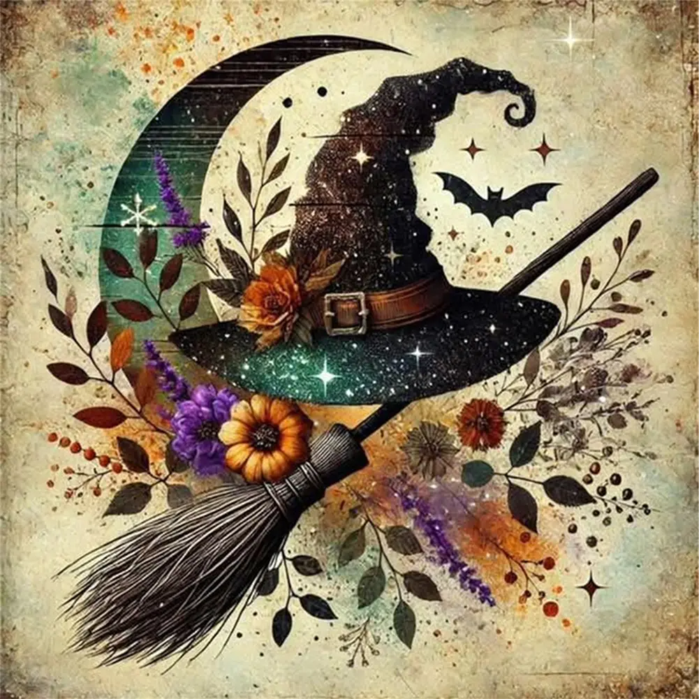 Full Embroidery Eco-cotton Thread 11CT Counted Witch Cross Stitch Kit 40x40cm