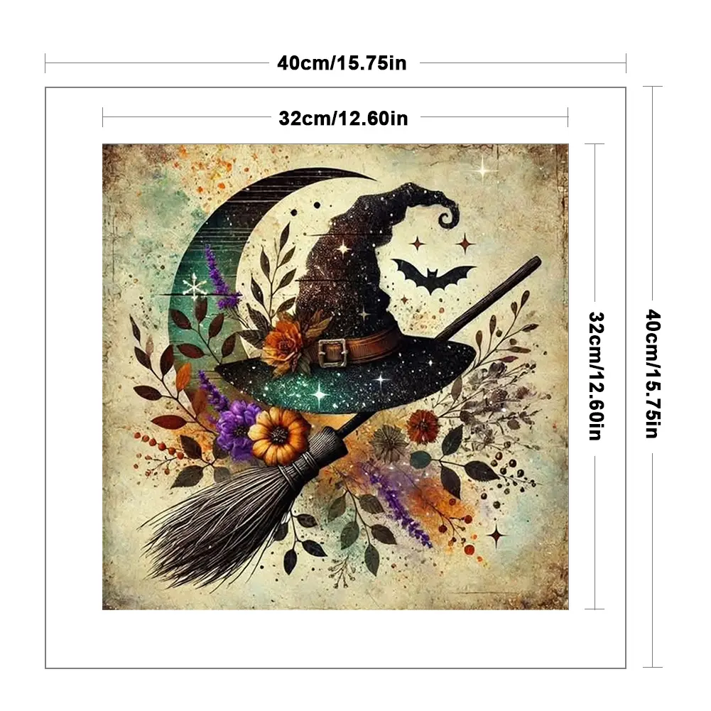 Full Embroidery Eco-cotton Thread 11CT Counted Witch Cross Stitch Kit 40x40cm