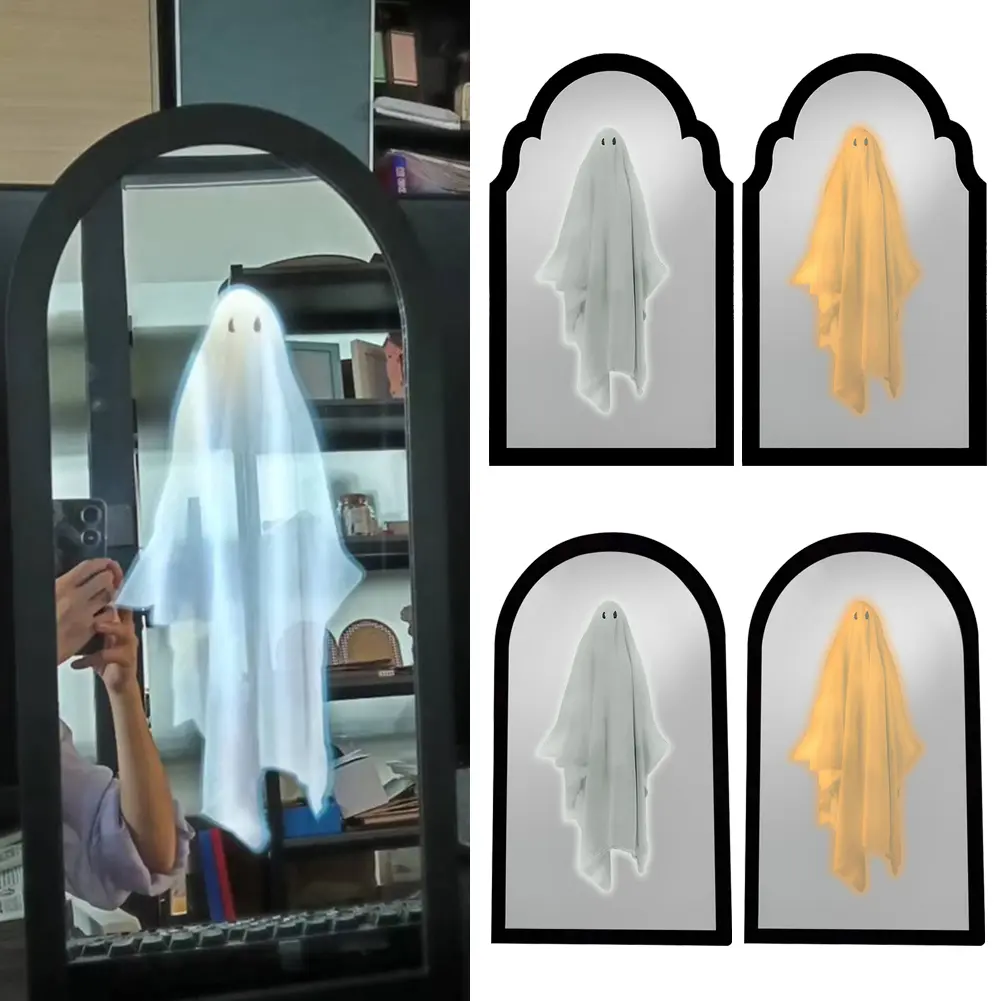Terror Ghost Mirror NightLight Cute Halloween Home Accessories Spooky Haunted Mirrors Hologram Ghost Prank Decor 35*20cm/50*24cm