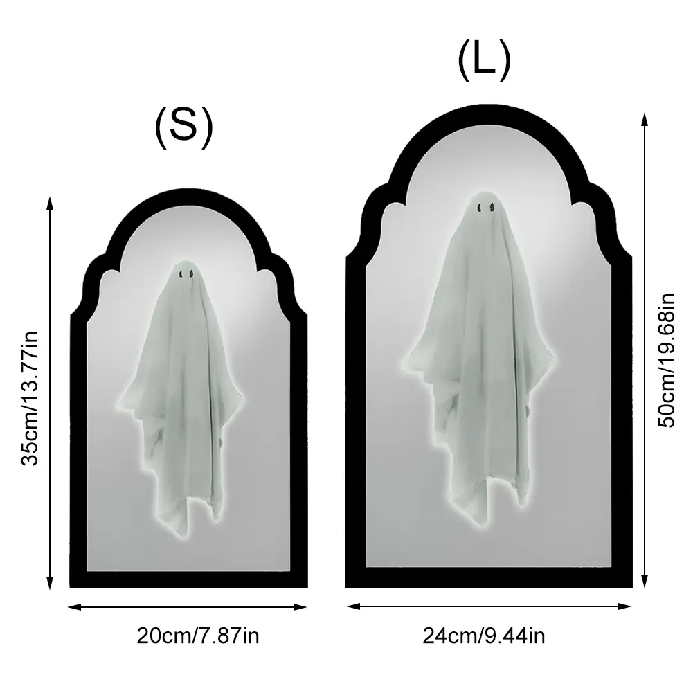 Terror Ghost Mirror NightLight Cute Halloween Home Accessories Spooky Haunted Mirrors Hologram Ghost Prank Decor 35*20cm/50*24cm