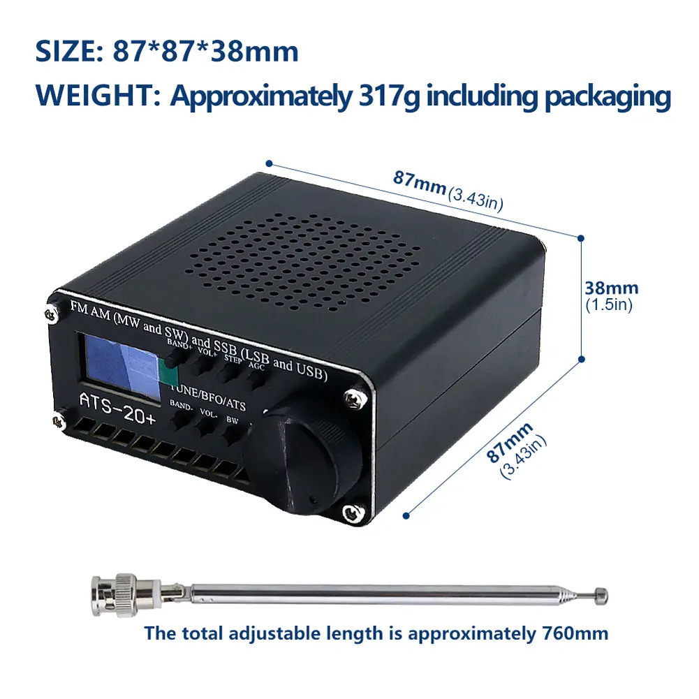 Professional ATS-20+ Receiver Lightweight Portable Radio Receiver OLED Screen FM AM MW SW LSB Receiver for Travel Camping Hiking
