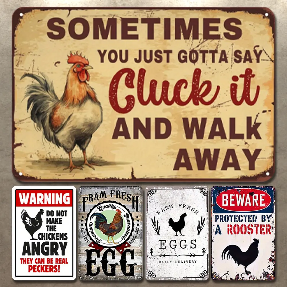 5Pcs Metal Chicken Tin Sign Rectangular Iron Painting Wall Home Decor 20x30cm