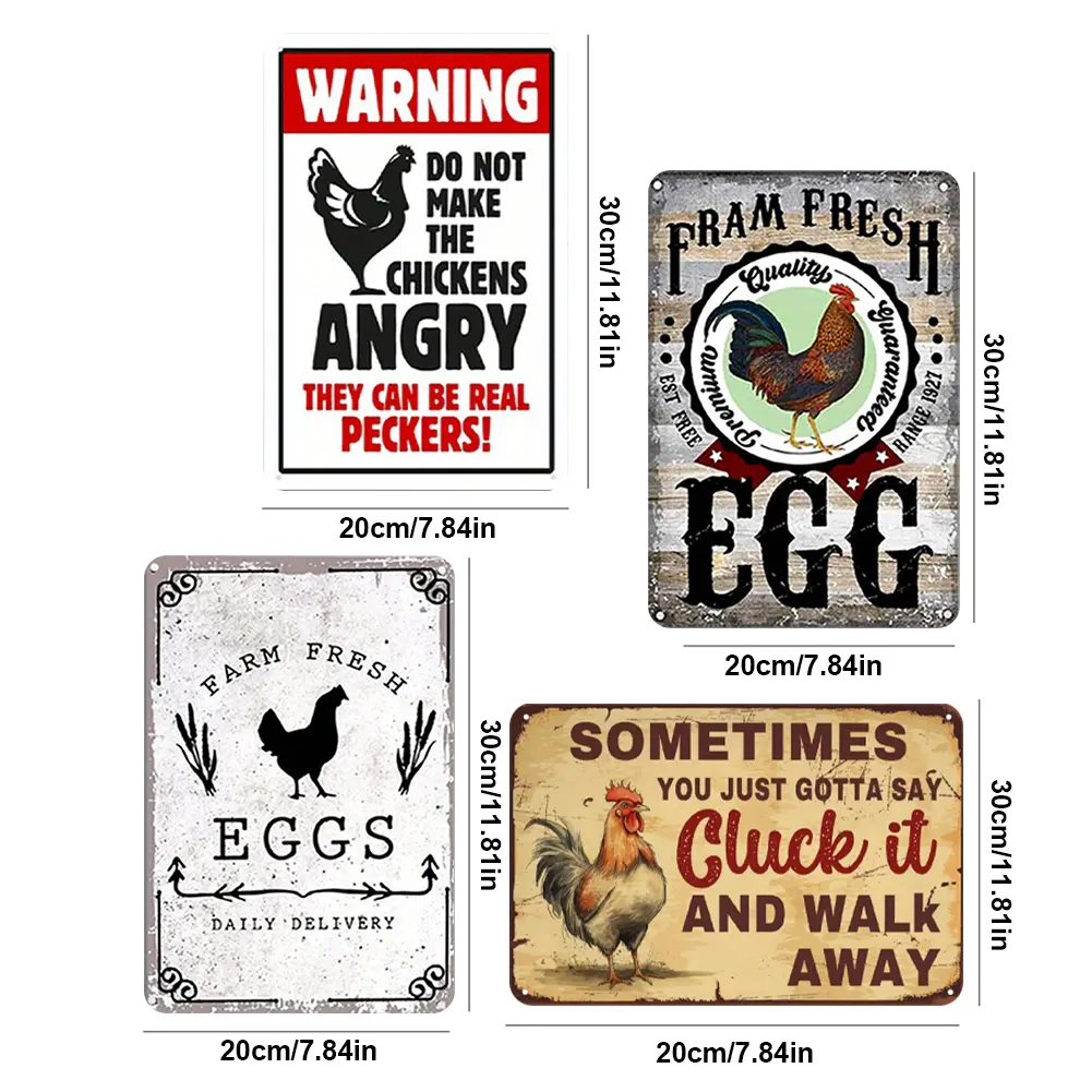 5Pcs Metal Chicken Tin Sign Rectangular Iron Painting Wall Home Decor 20x30cm