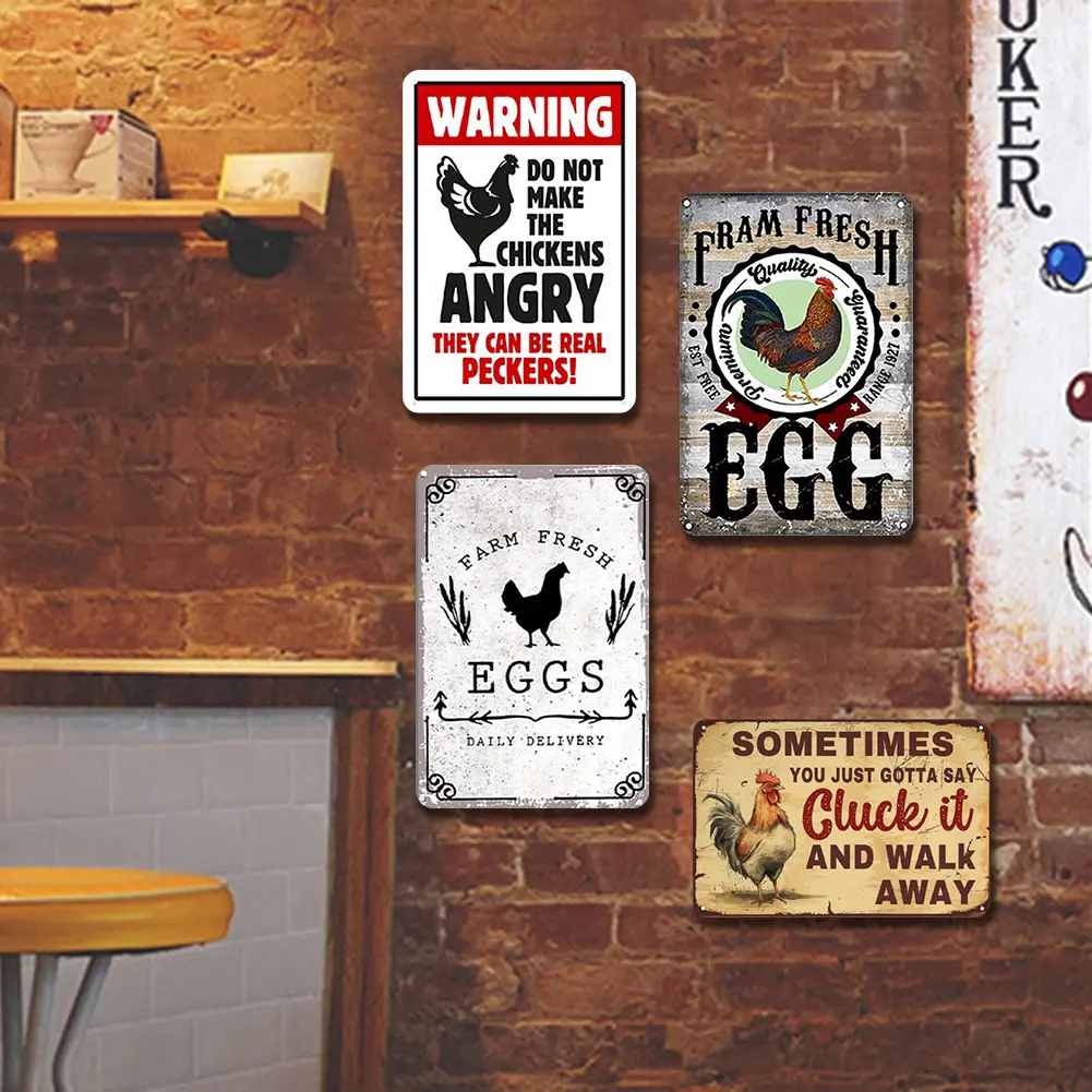 5Pcs Metal Chicken Tin Sign Rectangular Iron Painting Wall Home Decor 20x30cm
