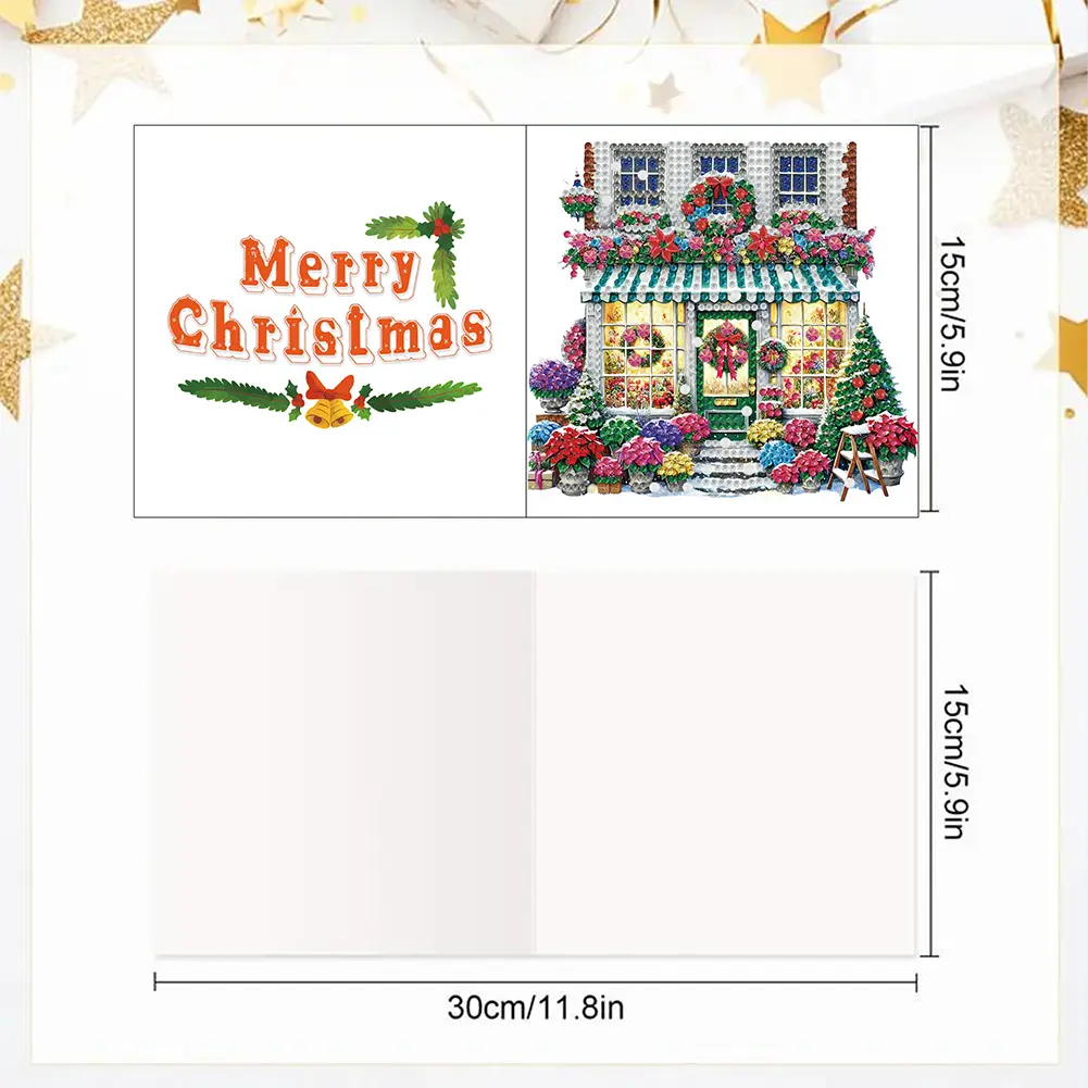 6PCS DIY Diamond Painting Greeting Card Set Xmas Pattern Rhinestone Diamond Art Mosaic Postcards for Festivals and Celebrations