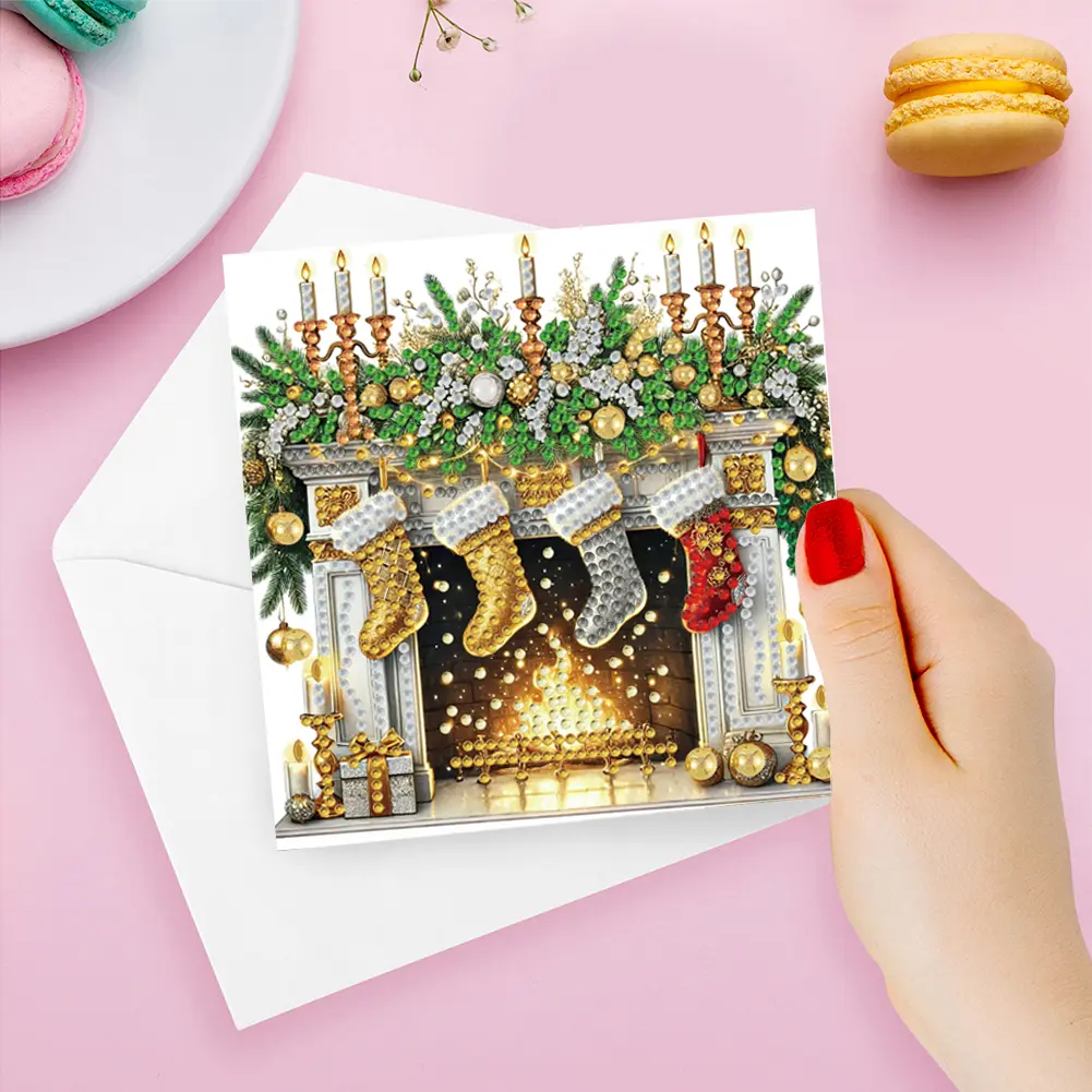 6PCS DIY Diamond Painting Greeting Card Set Xmas Pattern Rhinestone Diamond Art Mosaic Postcards for Festivals and Celebrations