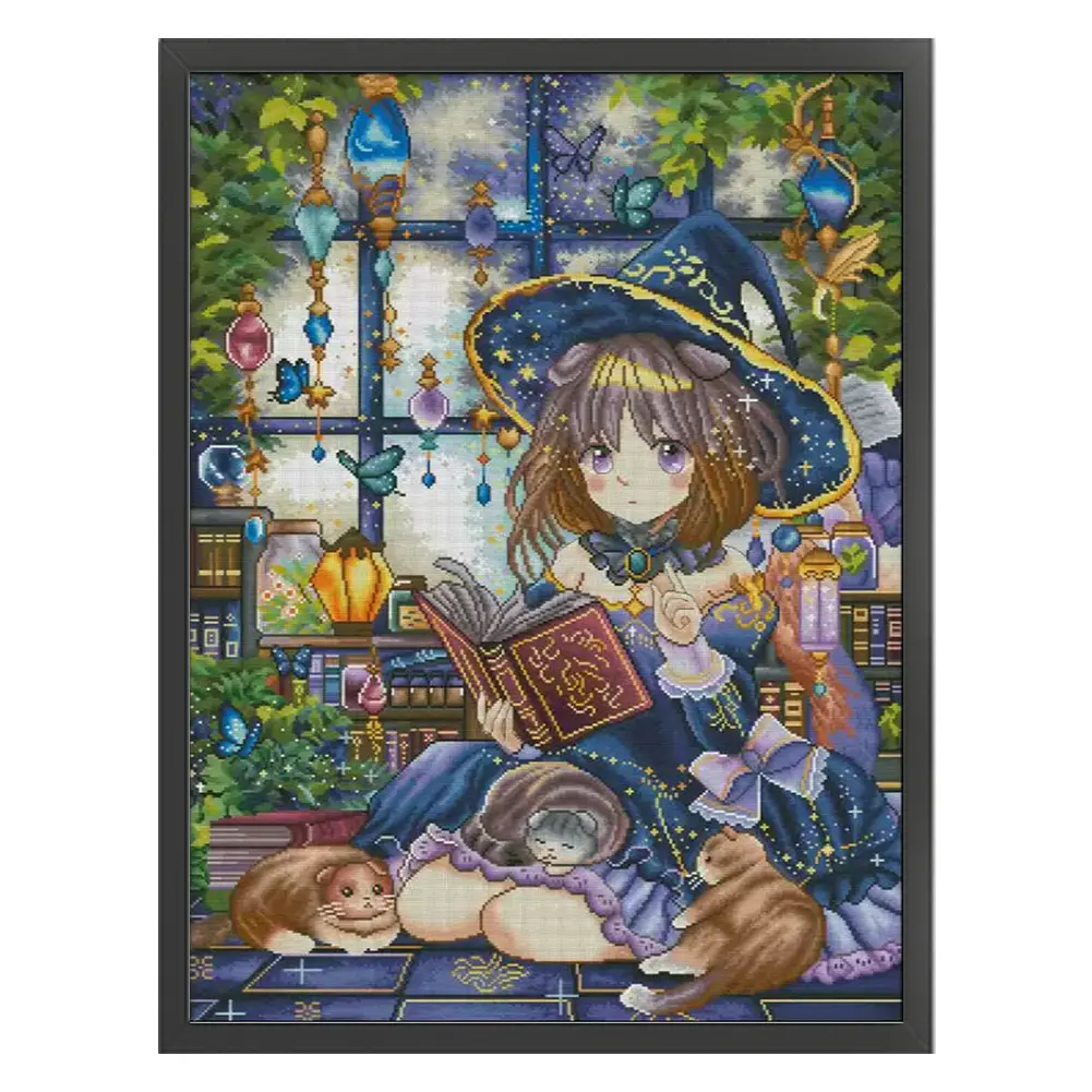Full Embroidery Egyptian Cotton Thread 14CT Witch Cross Stitch Kit Art 60x80cm